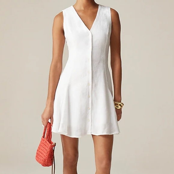 J. Crew Dresses & Skirts - NWT J. Crew Linen Mini Dress Sleeveless White Size 10 Button Down